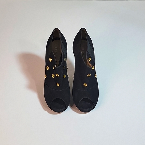 Fendi Shoes - Fendi Black Suede Leather Ankle Platform Pumps Size 36